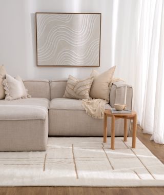 Sierra Abstract Beige Lines Washable Wool Rug