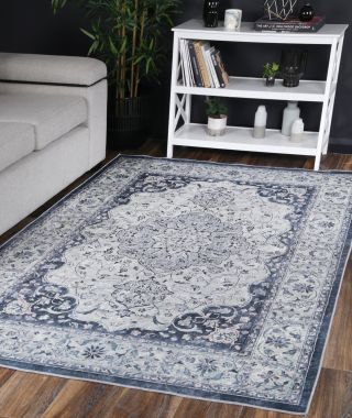 Halo Navy Medallion Non-Slip Rug