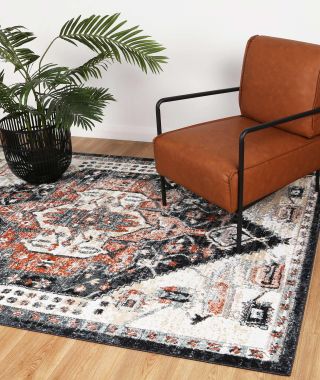 Abbot Traditional Cream Black Rug