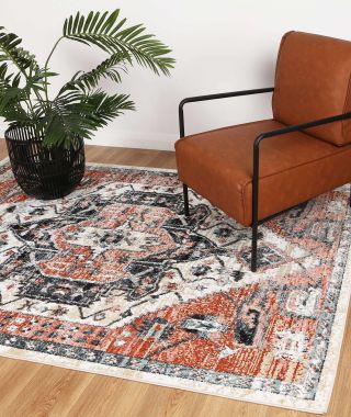 Abbot Traditional Terracotta White Rug