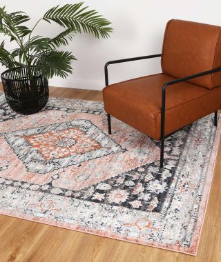 Abbot Traditional Black Beige Rug