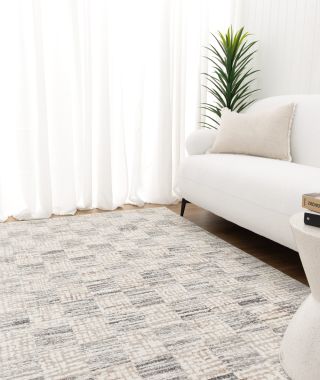Luna Distressed Checkers Grey Beige Rug