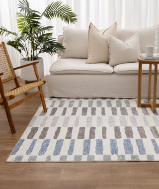 Sunday Modern Stripes Blue Machine Washable Rug